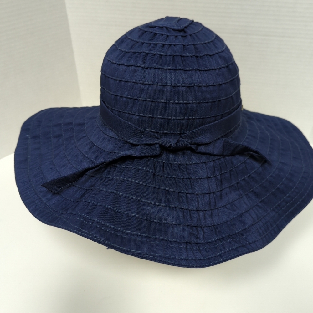 Vintage Scala Pronto Sun Hat Ribboned Wide Brim Light Weight Navy S/M - Picture 8 of 12